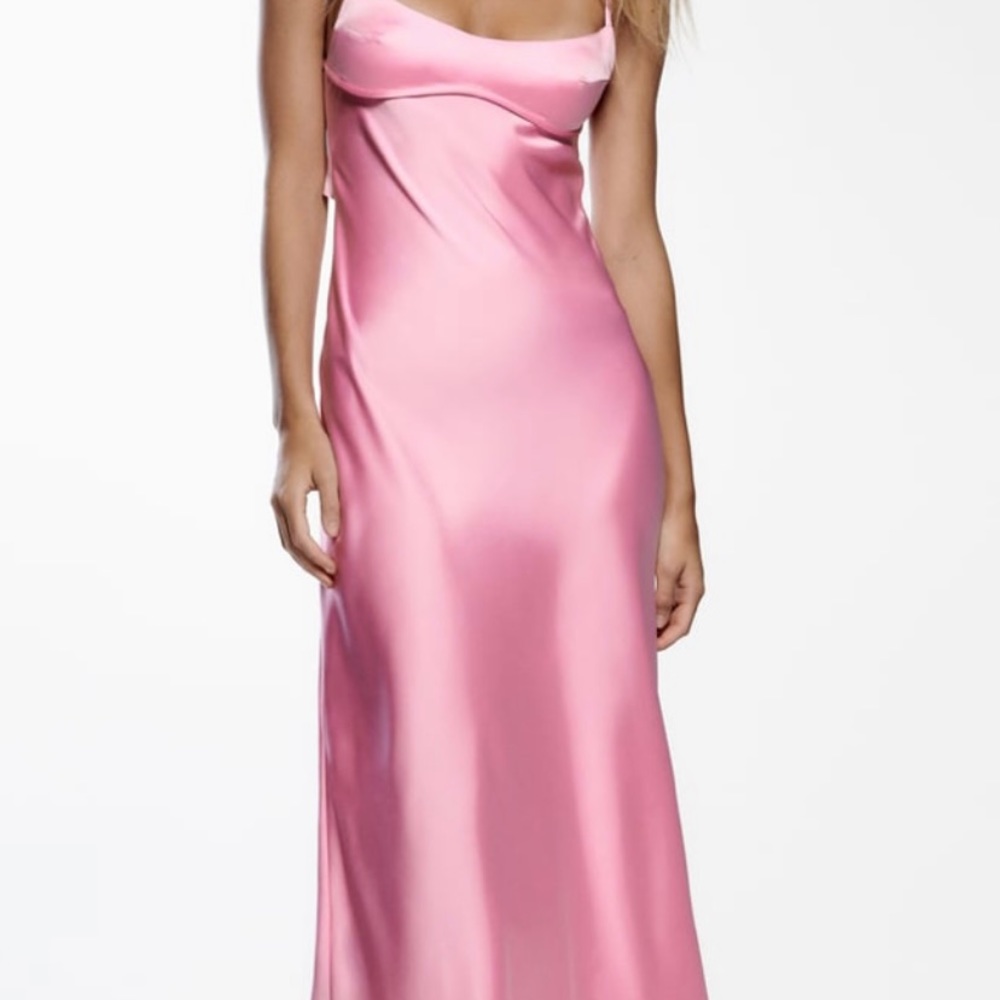 ZARA Satin Effect Cut Out Dress in Pink